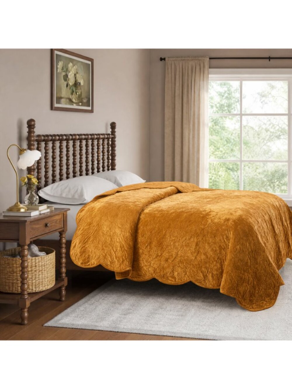 The Pioneer Woman Home Amber Yellow Cottage Eloise Floral 100% Poly Velvet Quilt